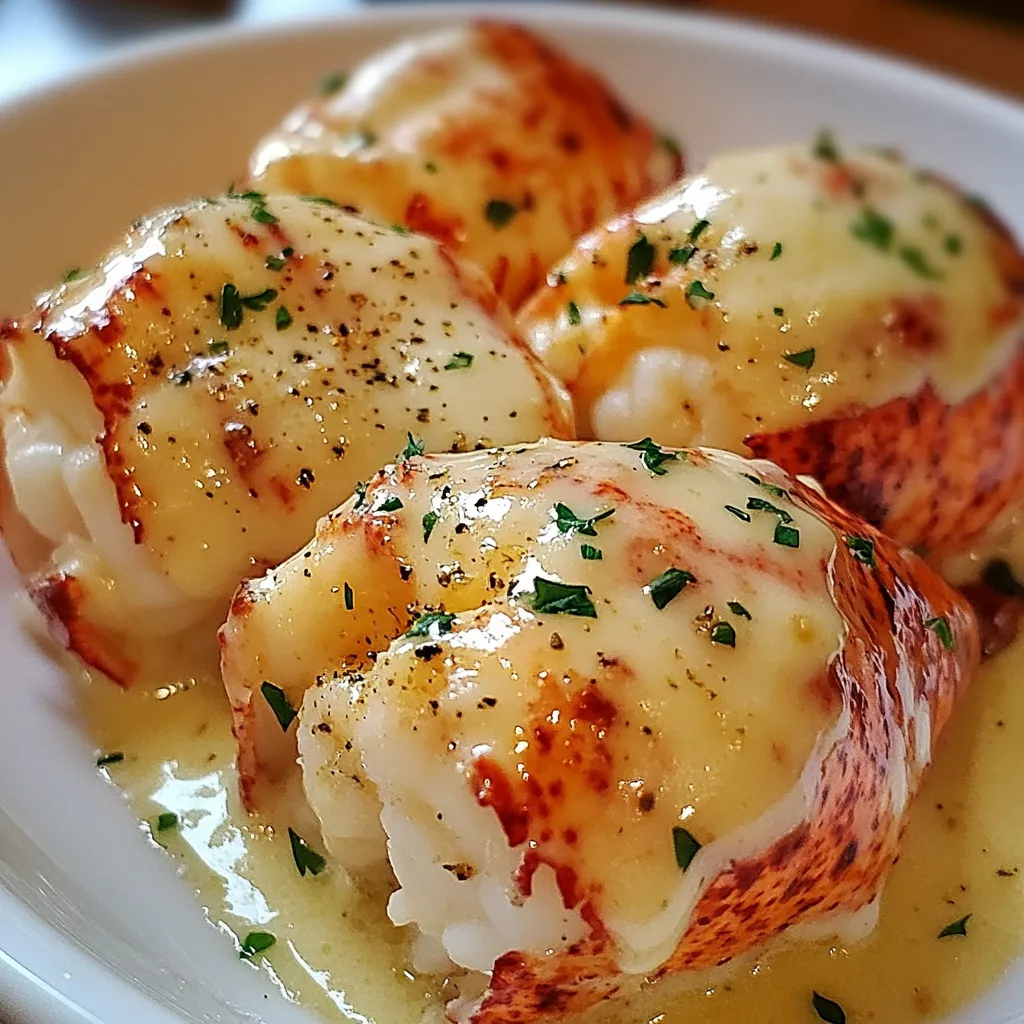 Close-up Creamy Garlic Butter Lobster Tails