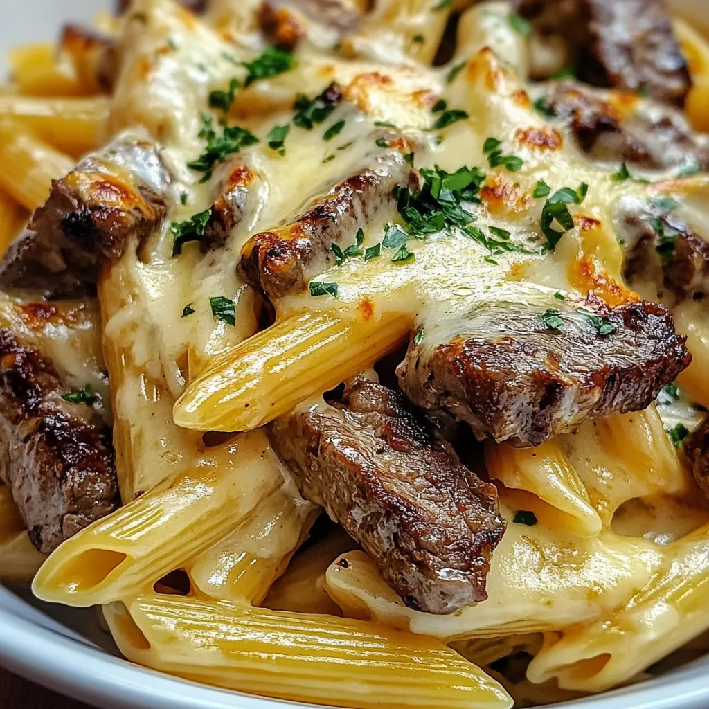 Juicy Garlic Butter Steak with Creamy Rigatoni