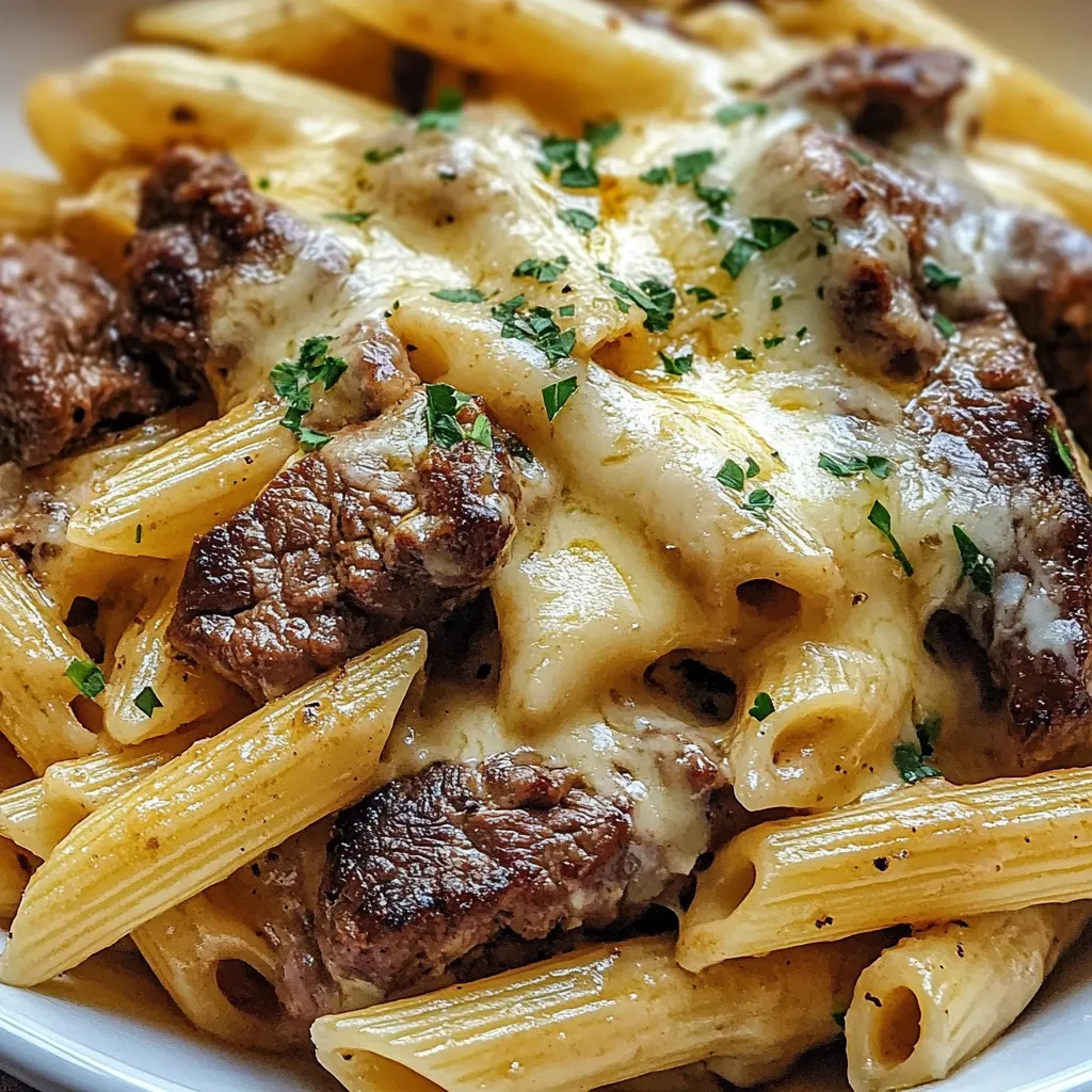 Garlic Butter Steak Tips with Cheesy Rigatoni Recipe