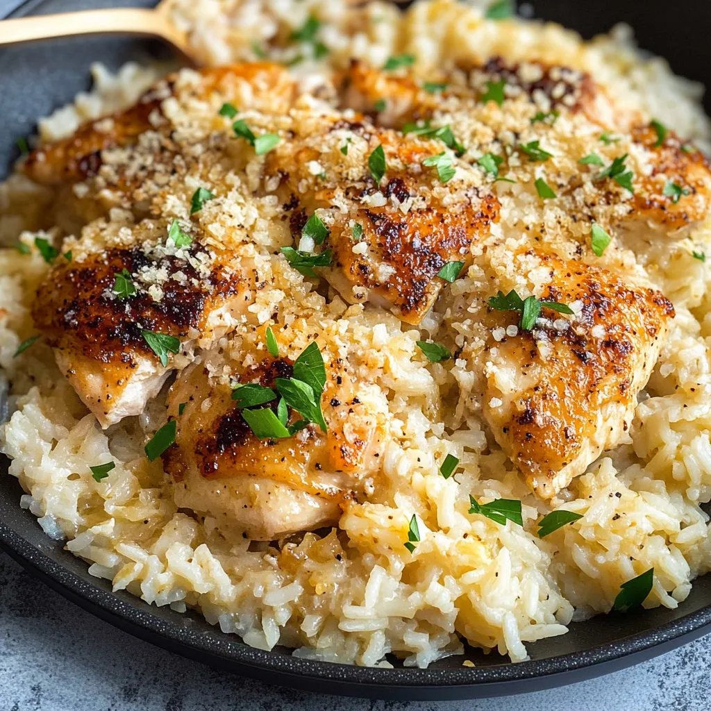 Garlic Parmesan Chicken and Rice in One Pan