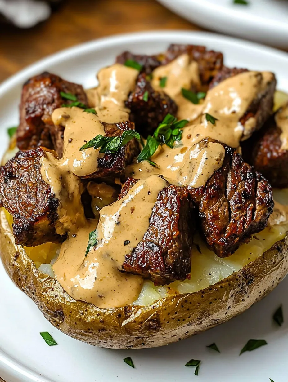 Loaded Baked Potato with Garlic Butter Steak Bites  Recipe