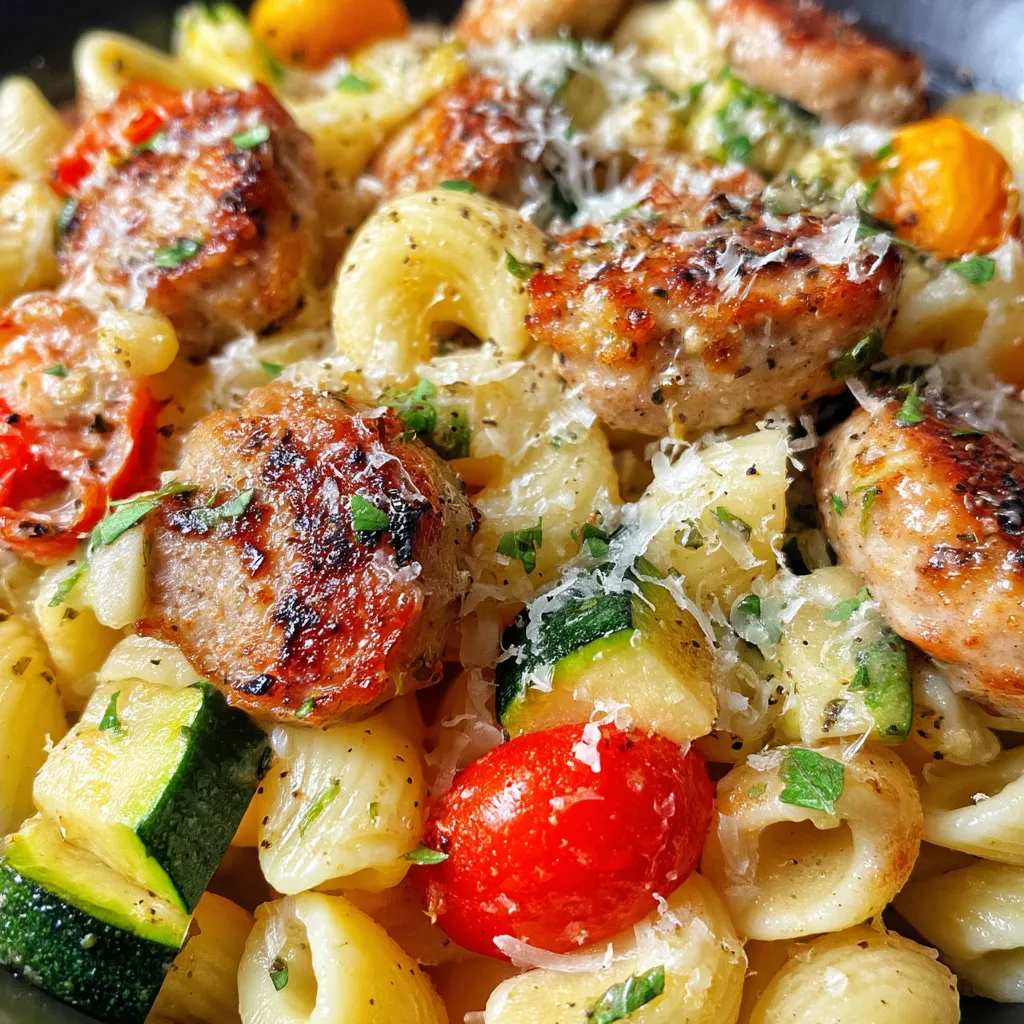 Chicken Sausages with Zucchini, Tomatoes, and Pasta