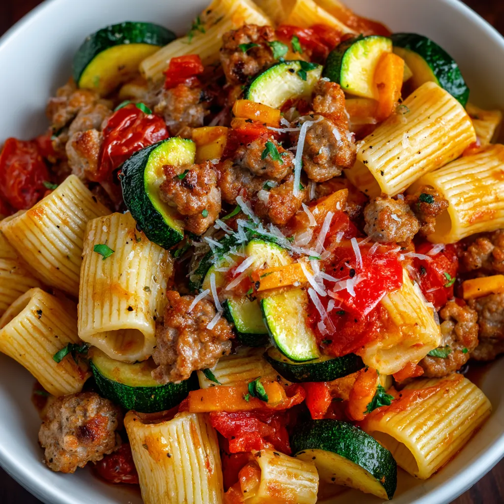 Rigatoni with Sausage, Tomatoes, and Zucchini