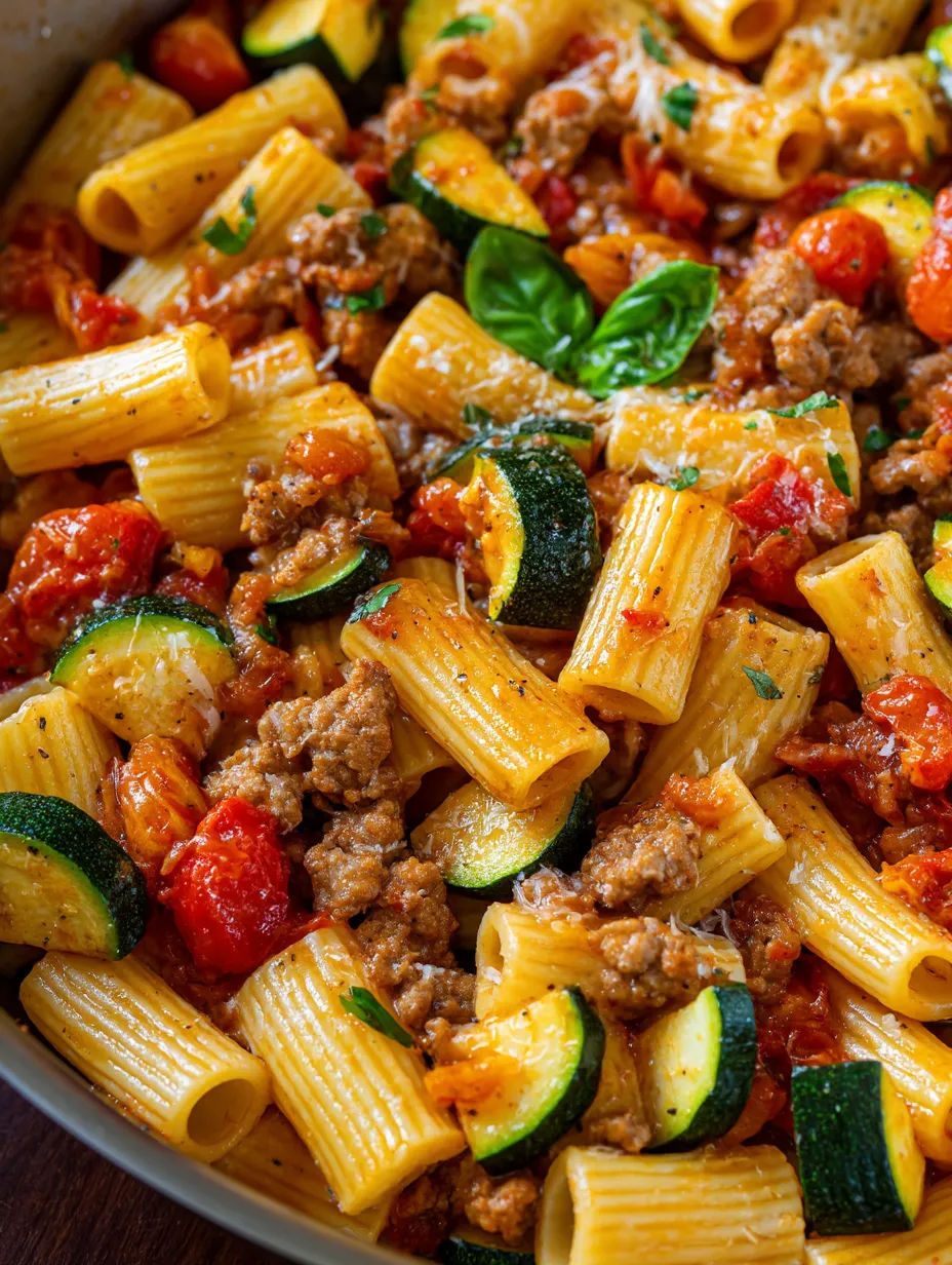 Rigatoni with Sausage, Tomatoes, and Zucchini