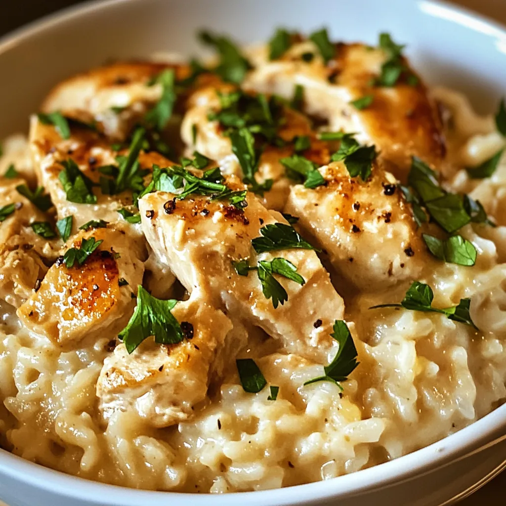 A bowl of chicken and rice.