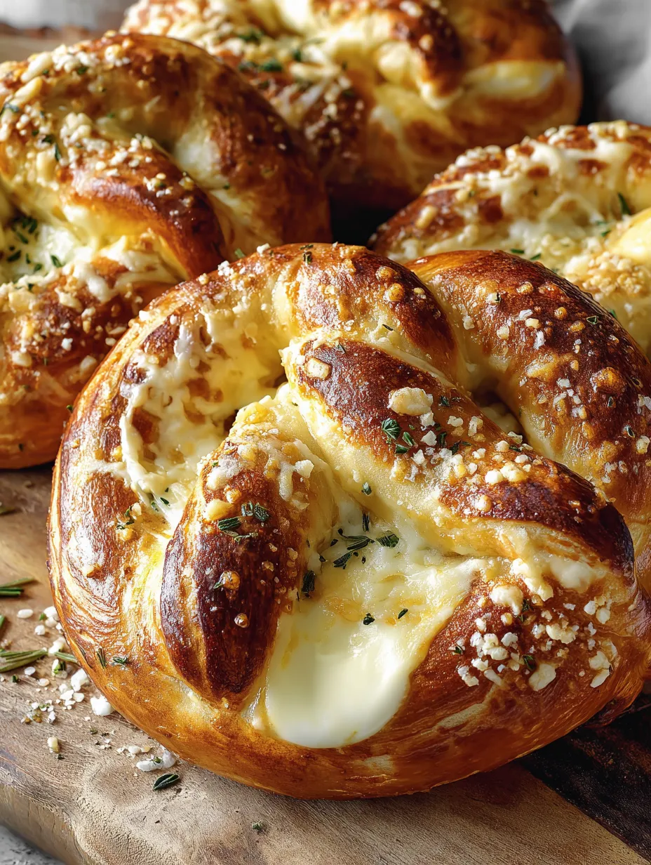 Mozzarella stuffed soft pretzels.