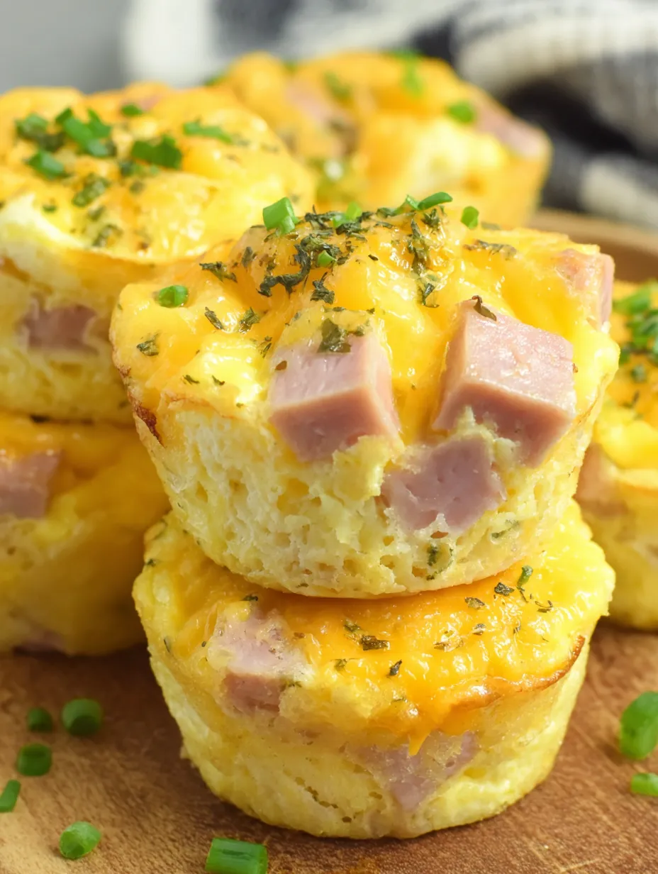 A stack of ham and cheese egg muffins.