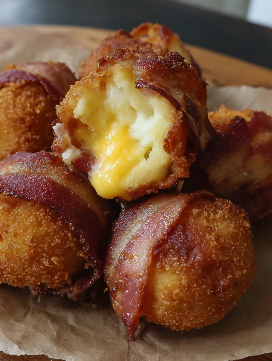 Mashed potato bacon bombs on a table.