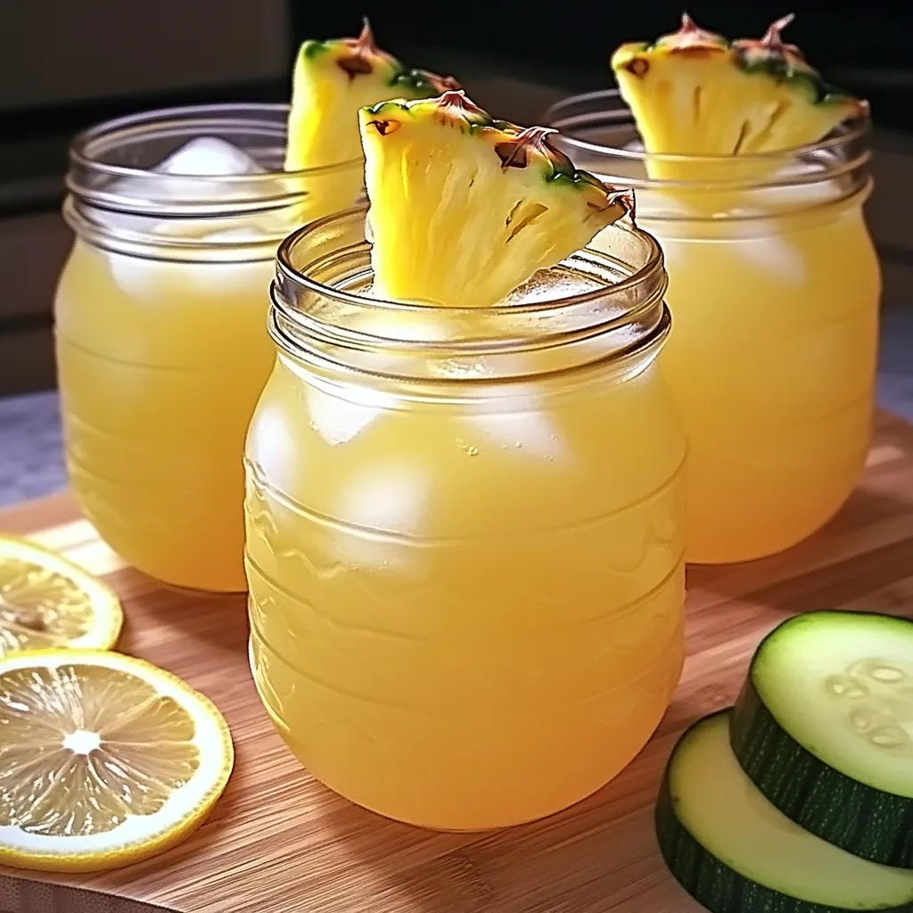Three glasses of pineapple juice on a wooden table.