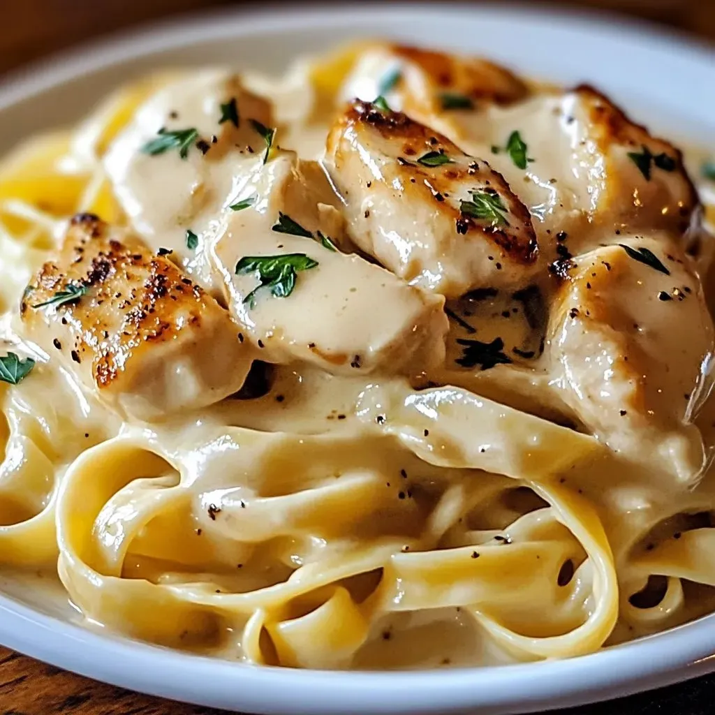 A plate of chicken and noodles.