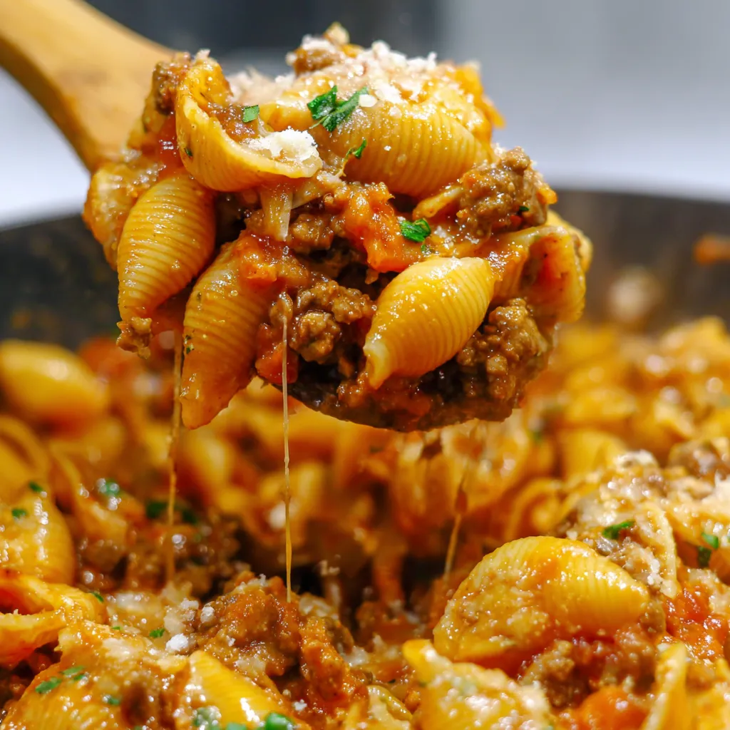 A spoonful of taco pasta.