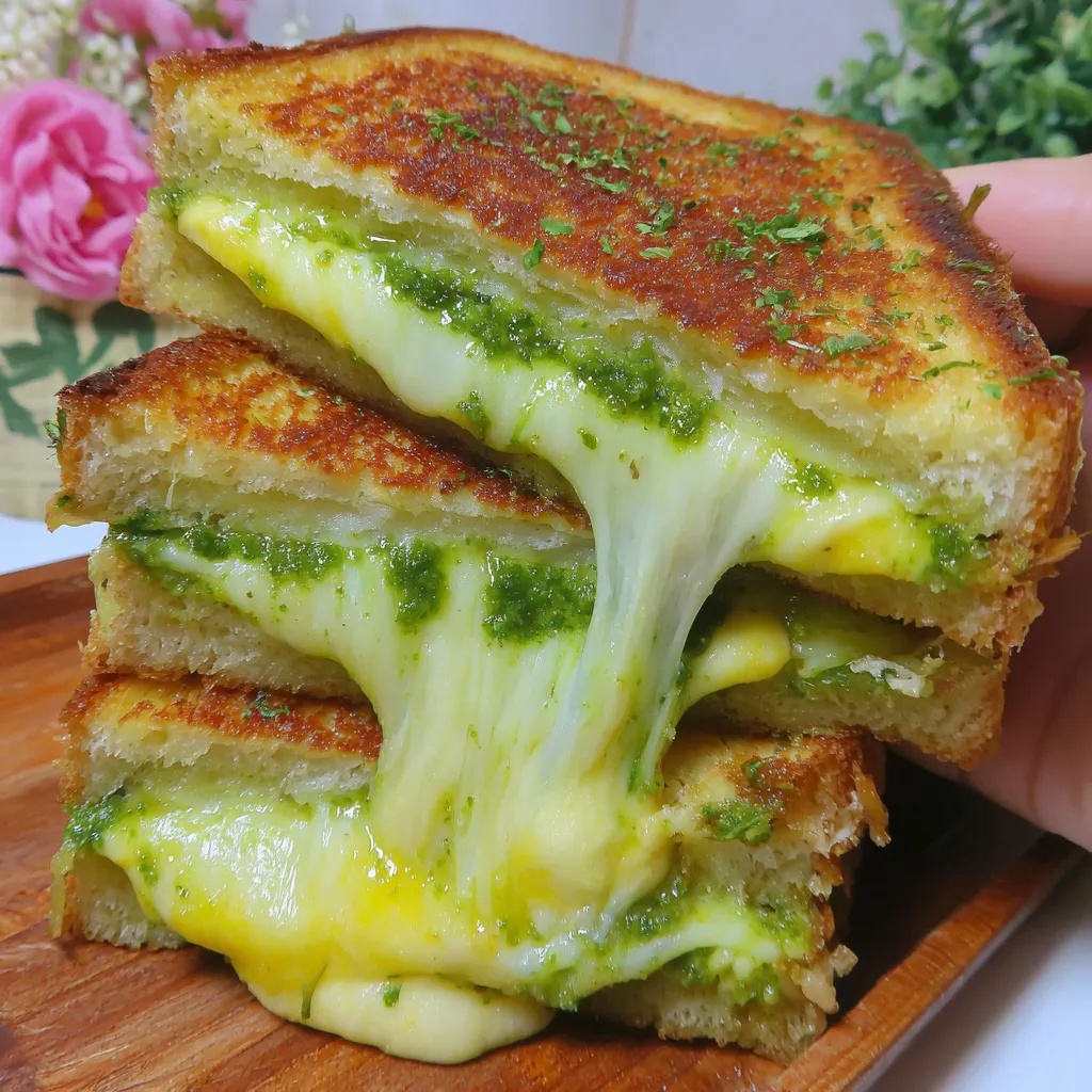 A close up of a grilled cheese sandwich with chutney.