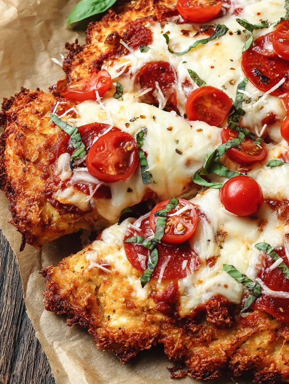 A slice of chicken crust pizza with tomatoes and cheese.