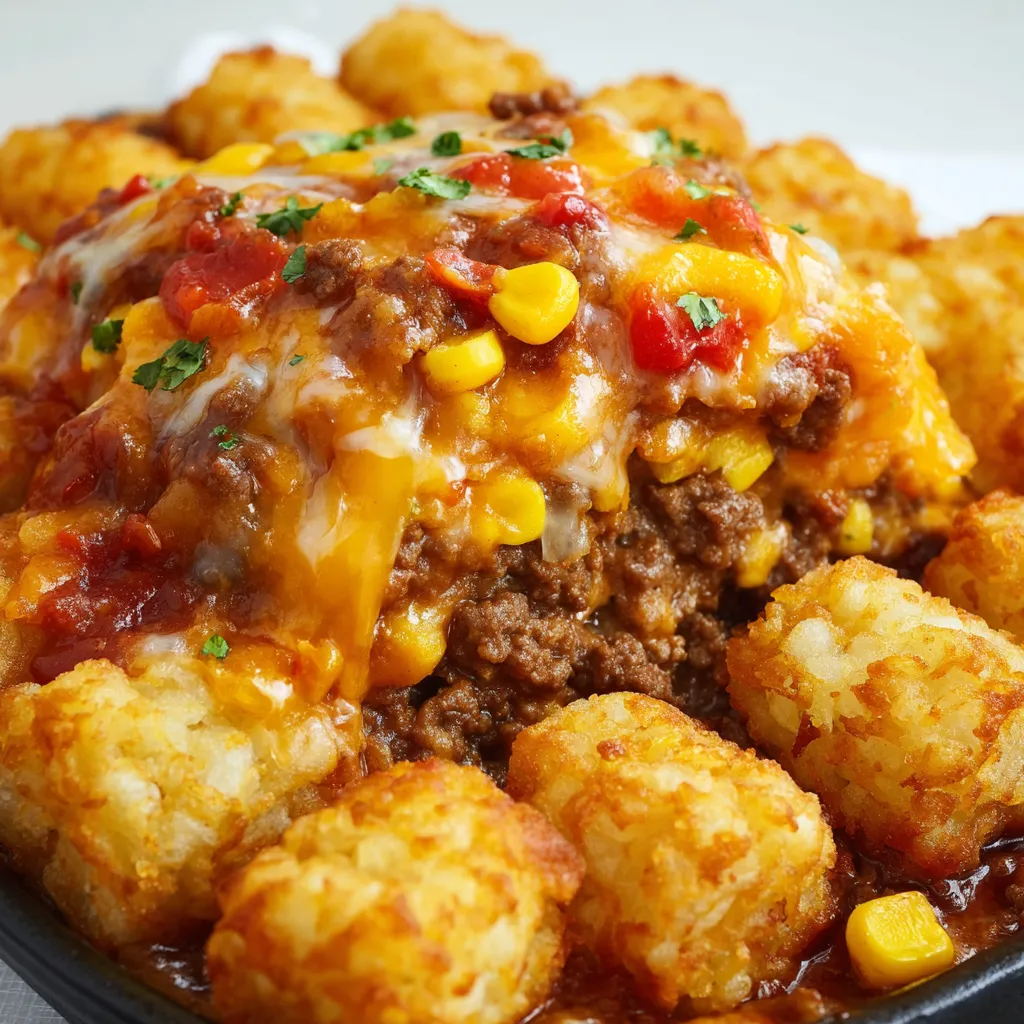 A delicious Cowboy Casserole with cheese, corn, and meat.