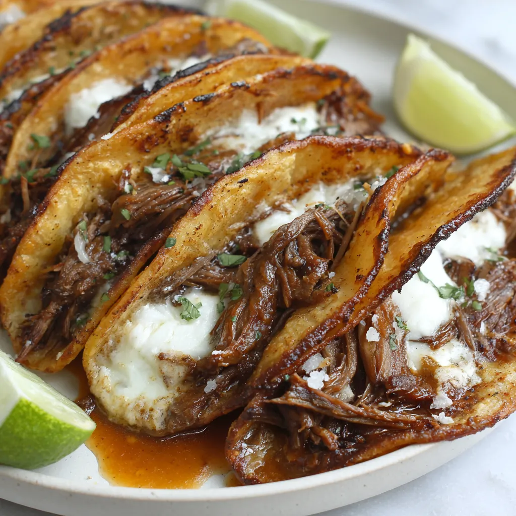 A plate of meat and cheese tacos.