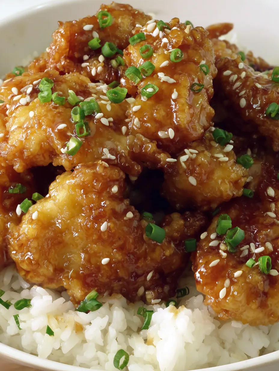 A plate of crispy honey chicken with rice.