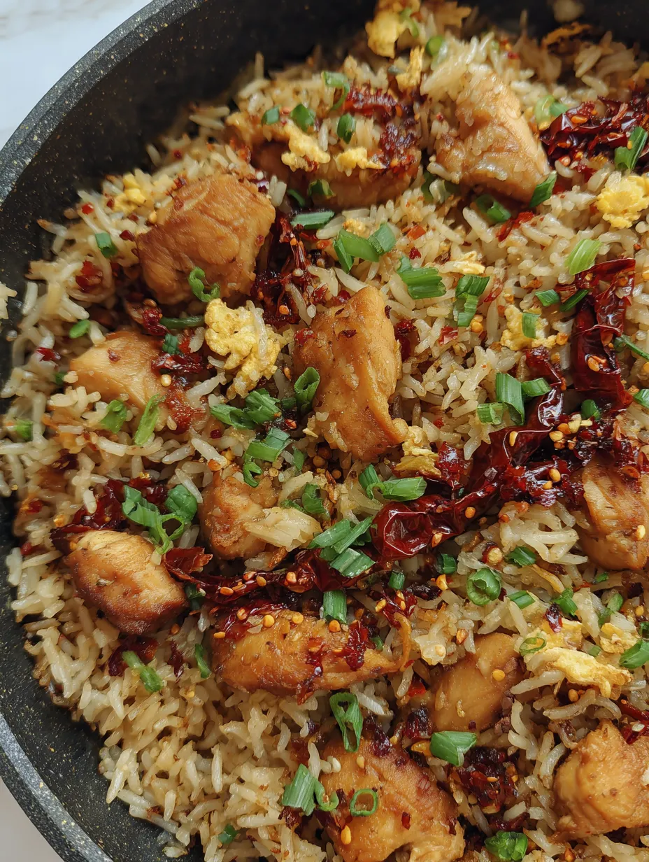 A plate of BBQ chicken fried rice.