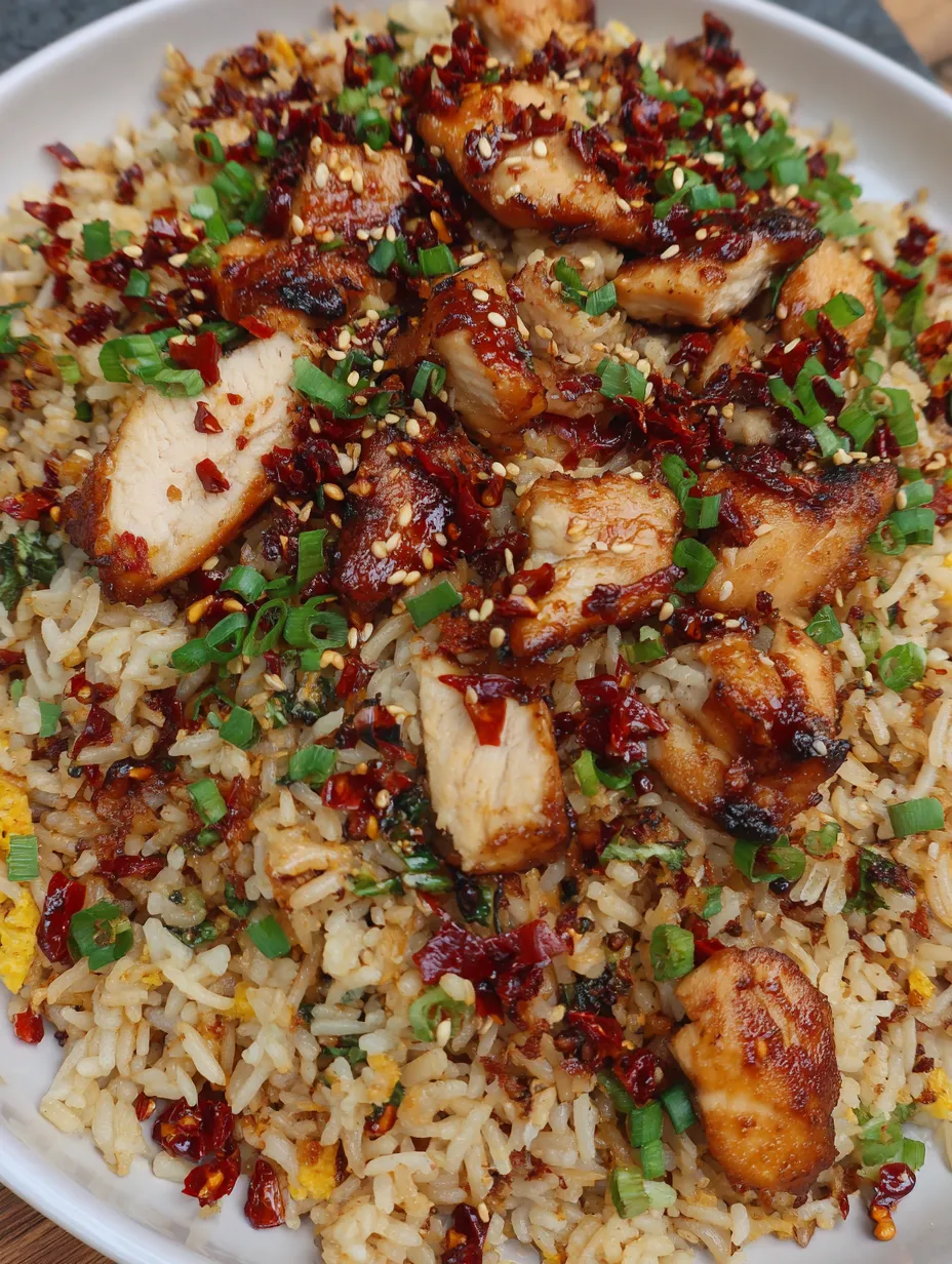 A plate of BBQ chicken fried rice.