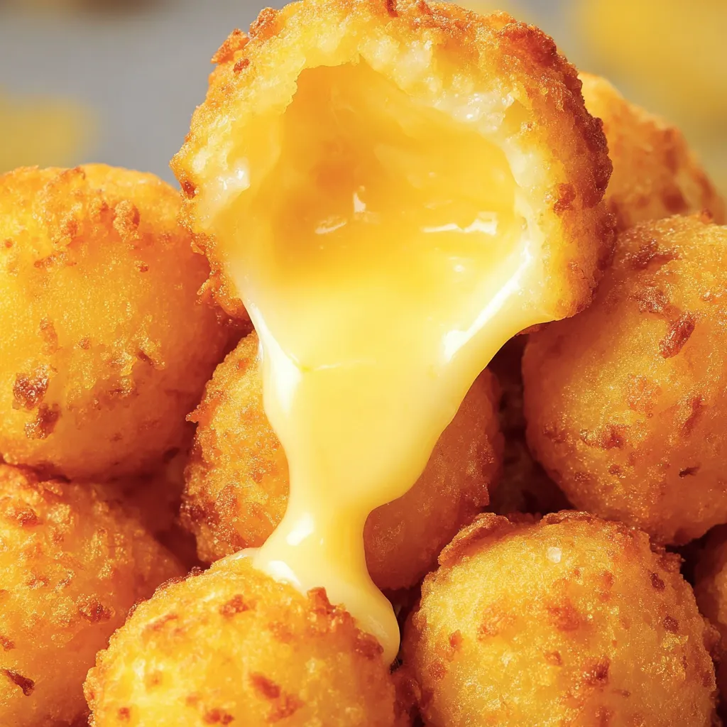 A close up of a fried cheese ball.