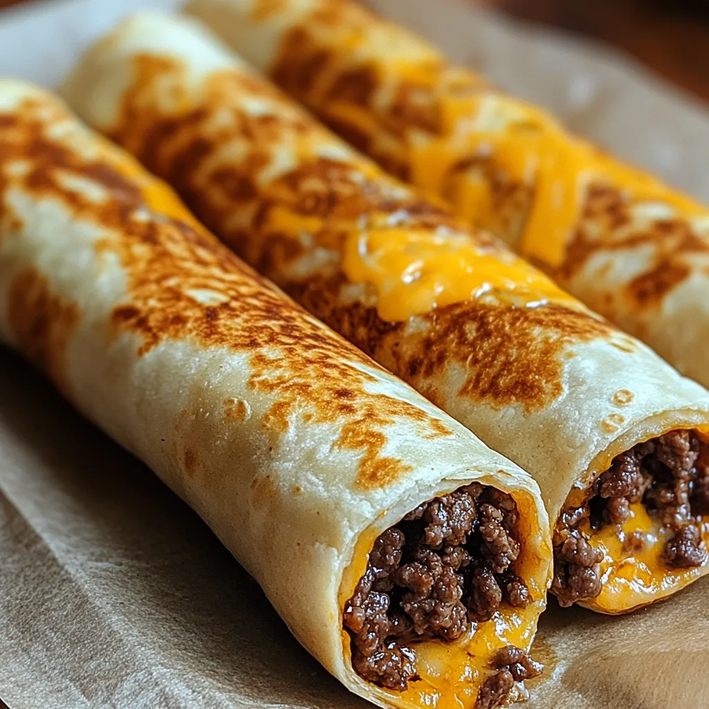 Two burritos with cheese on a paper towel.