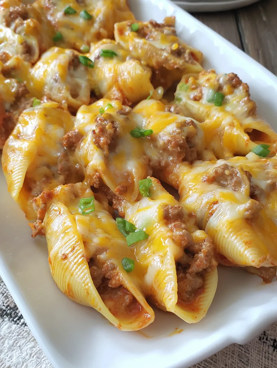 A plate of cheesy taco stuffed pasta shells.