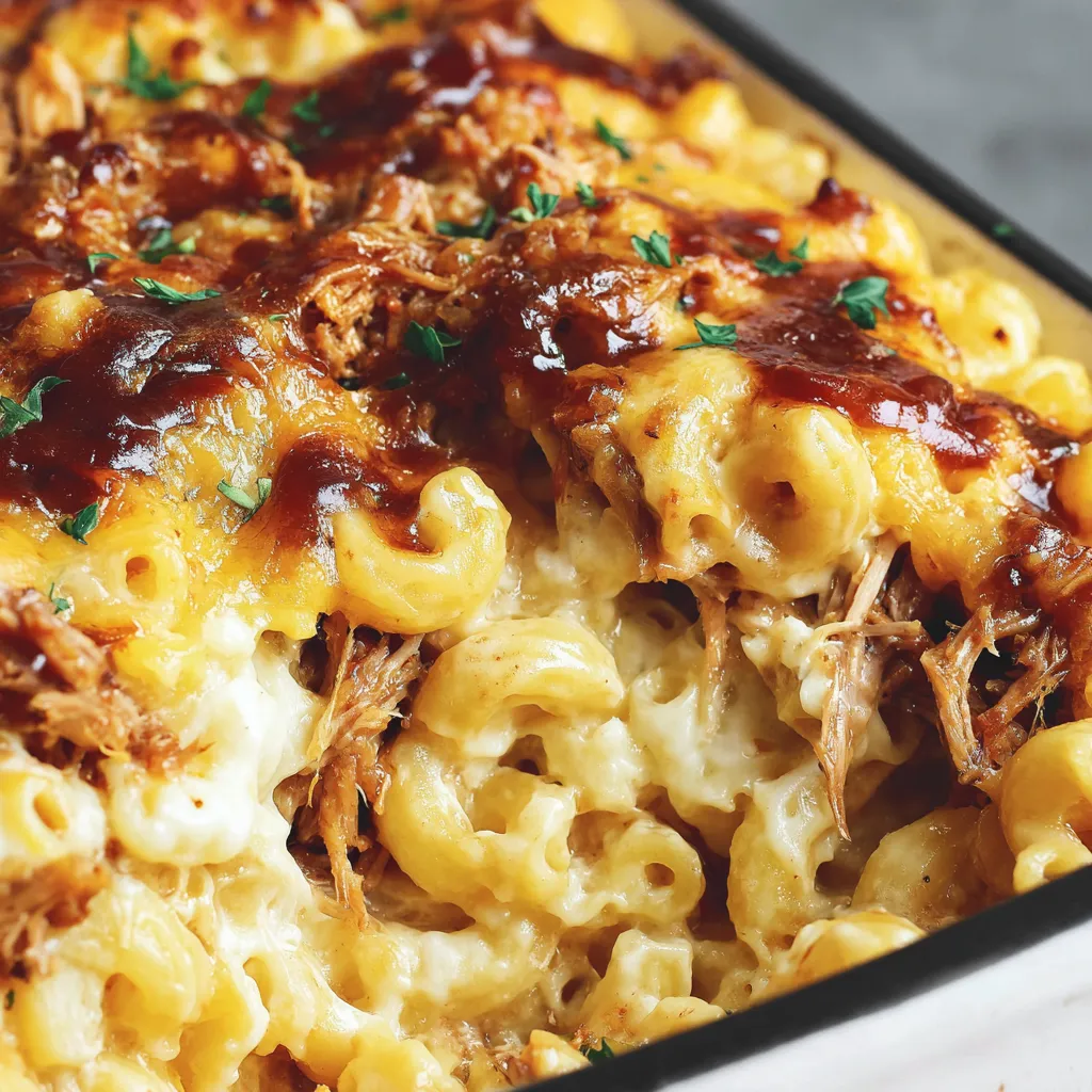 A dish of Pulled Pork Mac and Cheese.