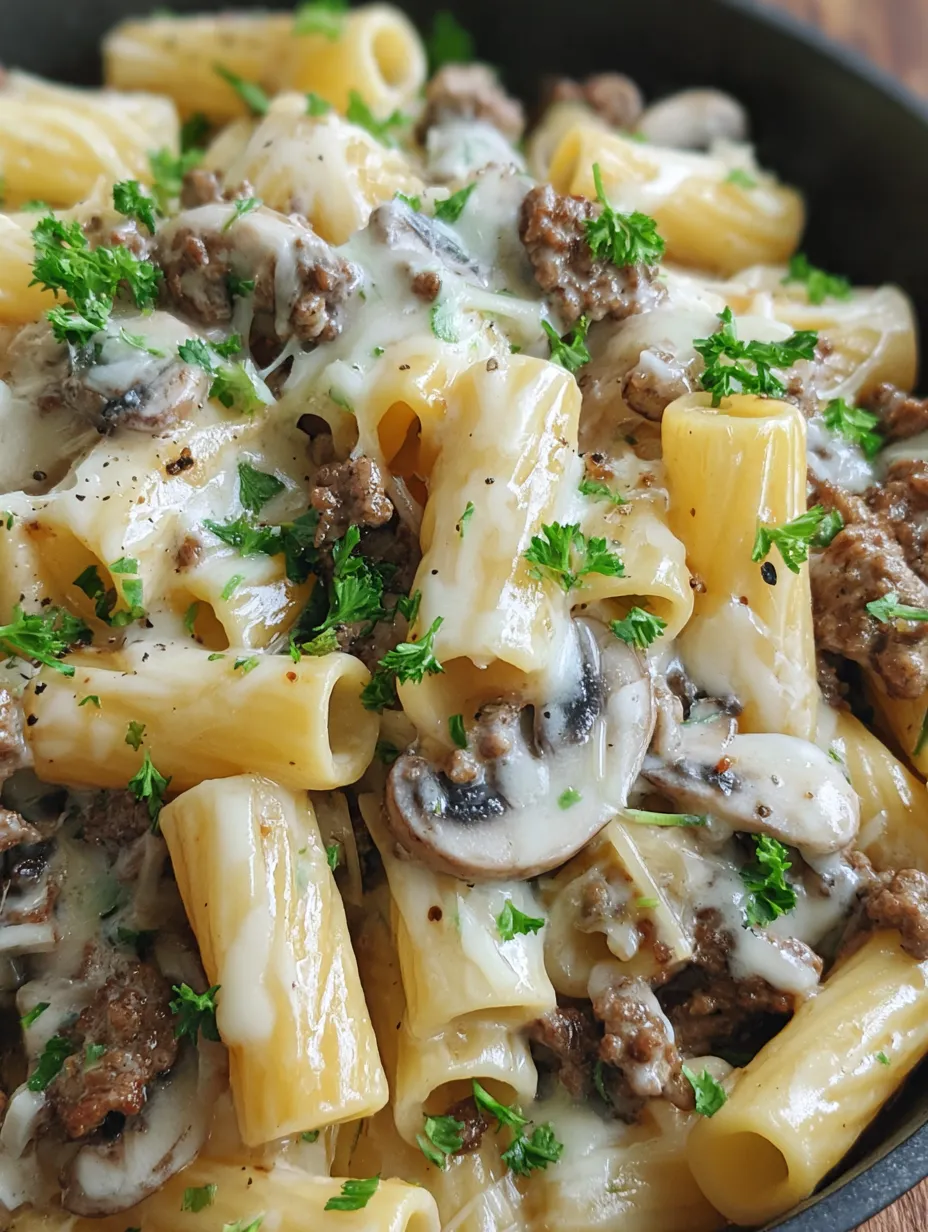 A bowl of pasta with meat and cheese.