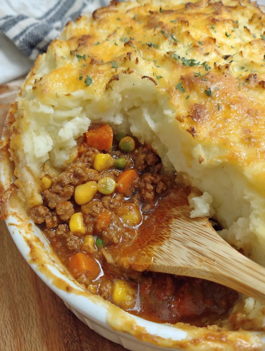 A close up of a delicious shepherd's pie.