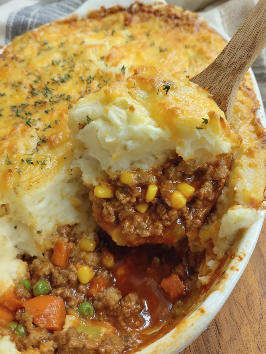 A close up of a delicious looking shepherd's pie.