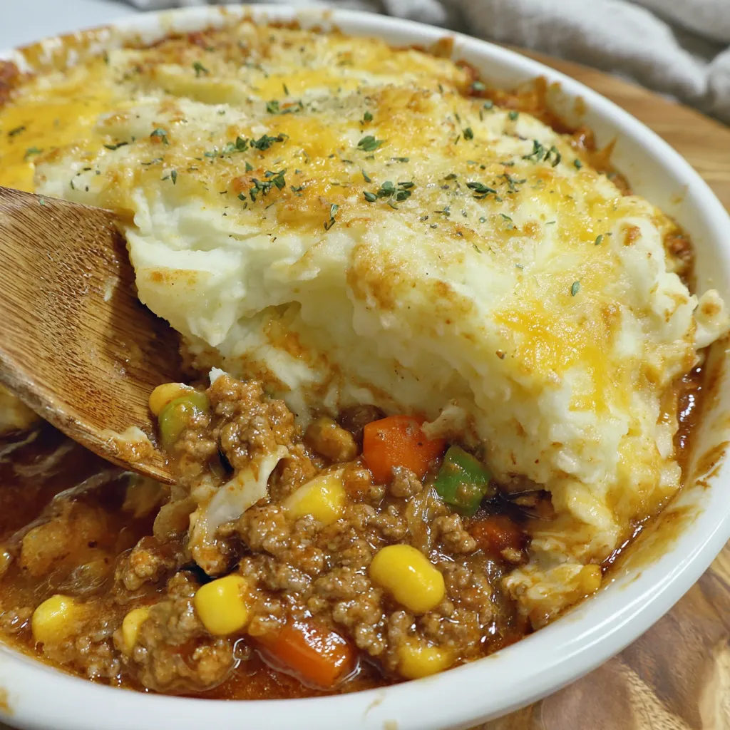 A delicious looking meal of mashed potatoes, meat, and vegetables.