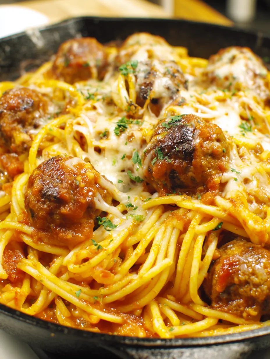 A plate of spaghetti and meatballs.