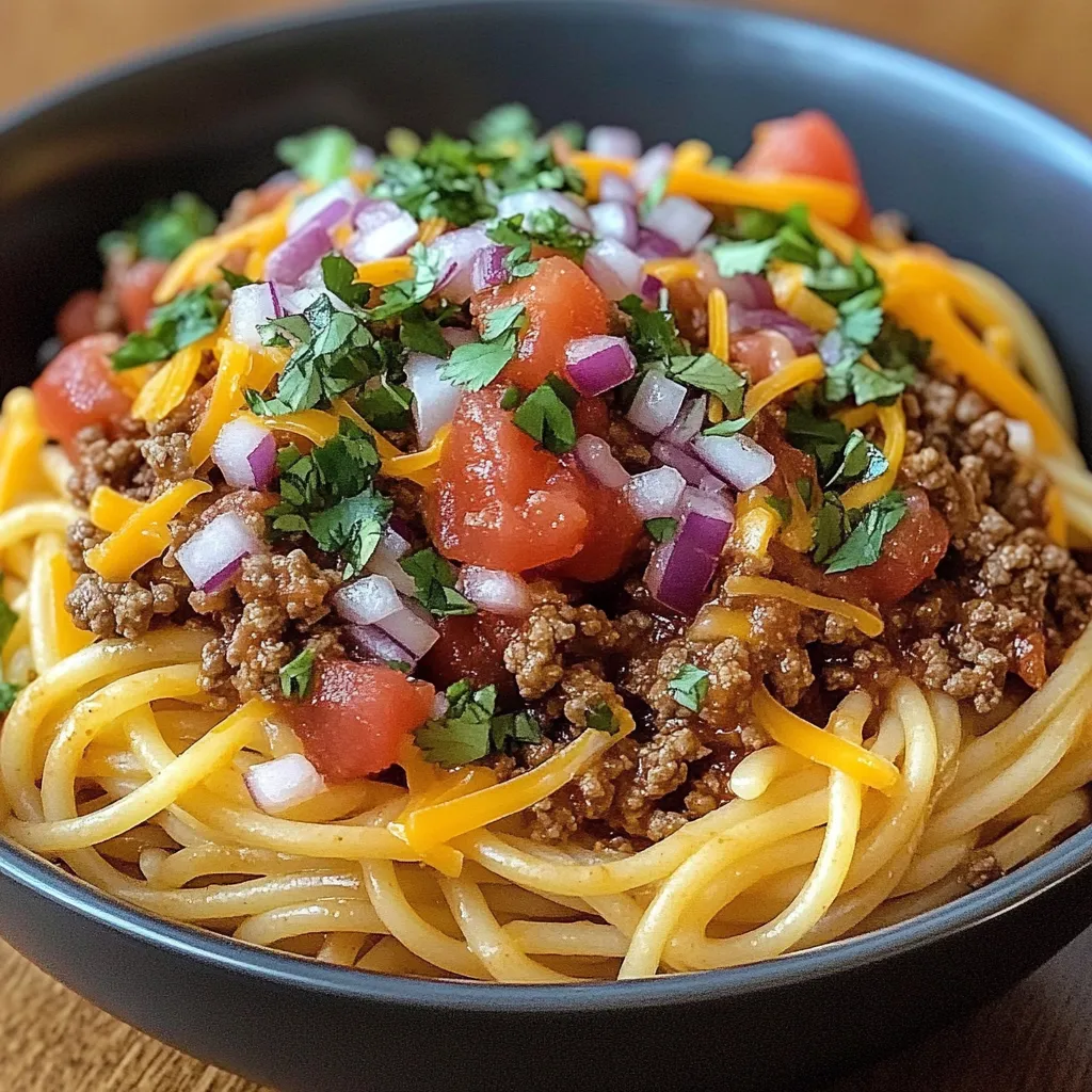 A bowl of spaghetti with meat and vegetables.