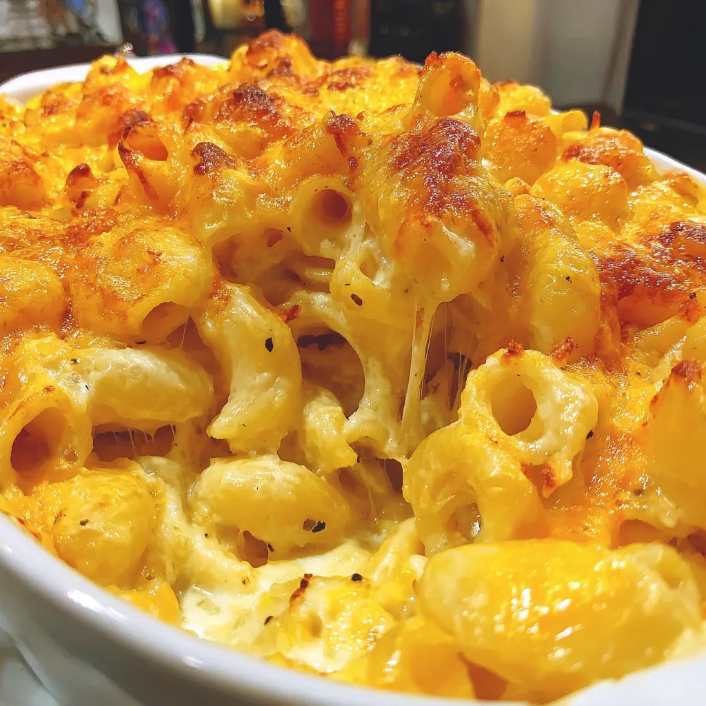 A bowl of macaroni and cheese.