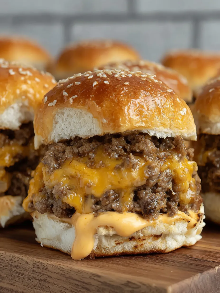 A plate of cheesy ground beef sliders.