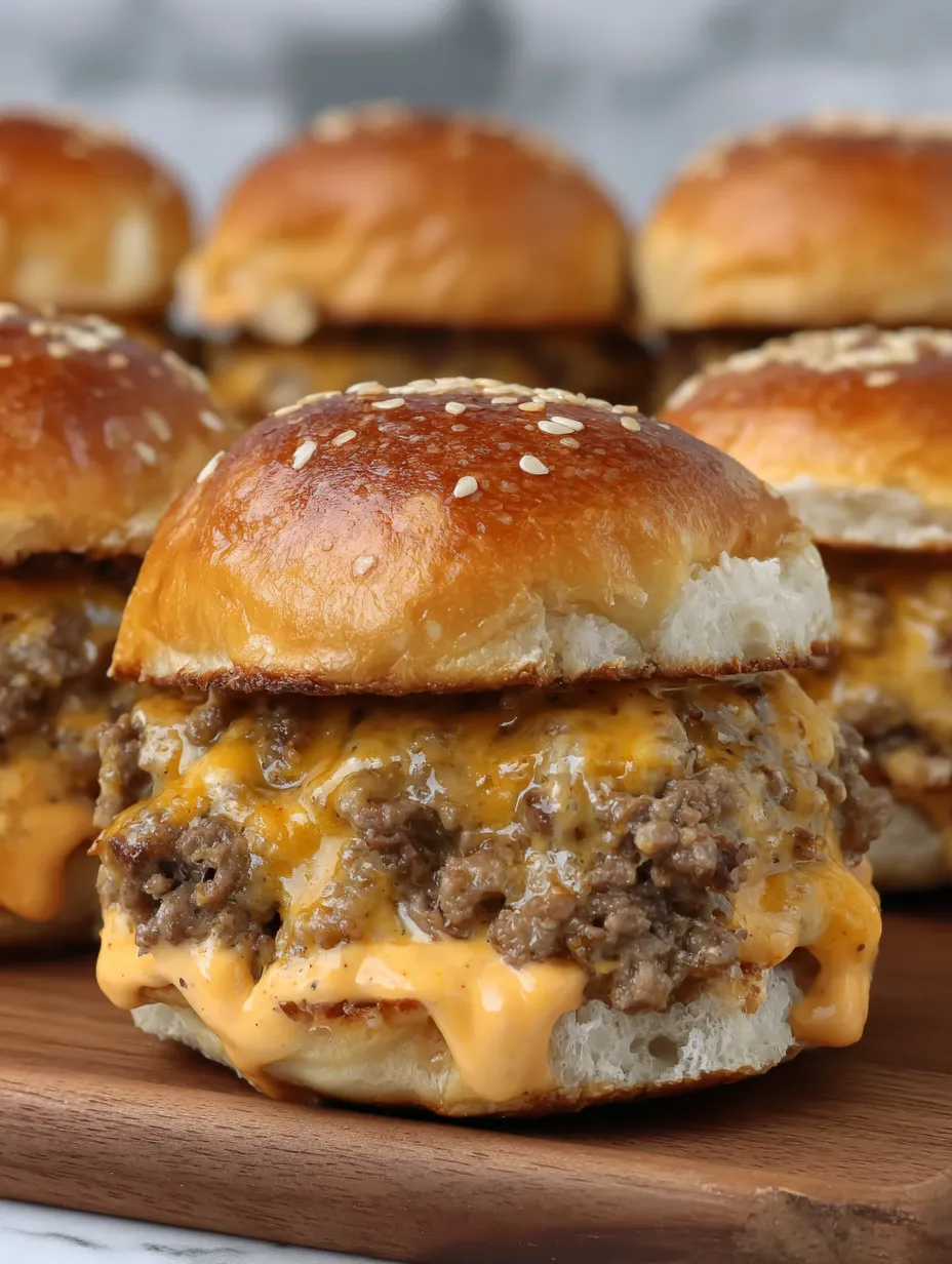 A plate of cheesy ground beef sliders.
