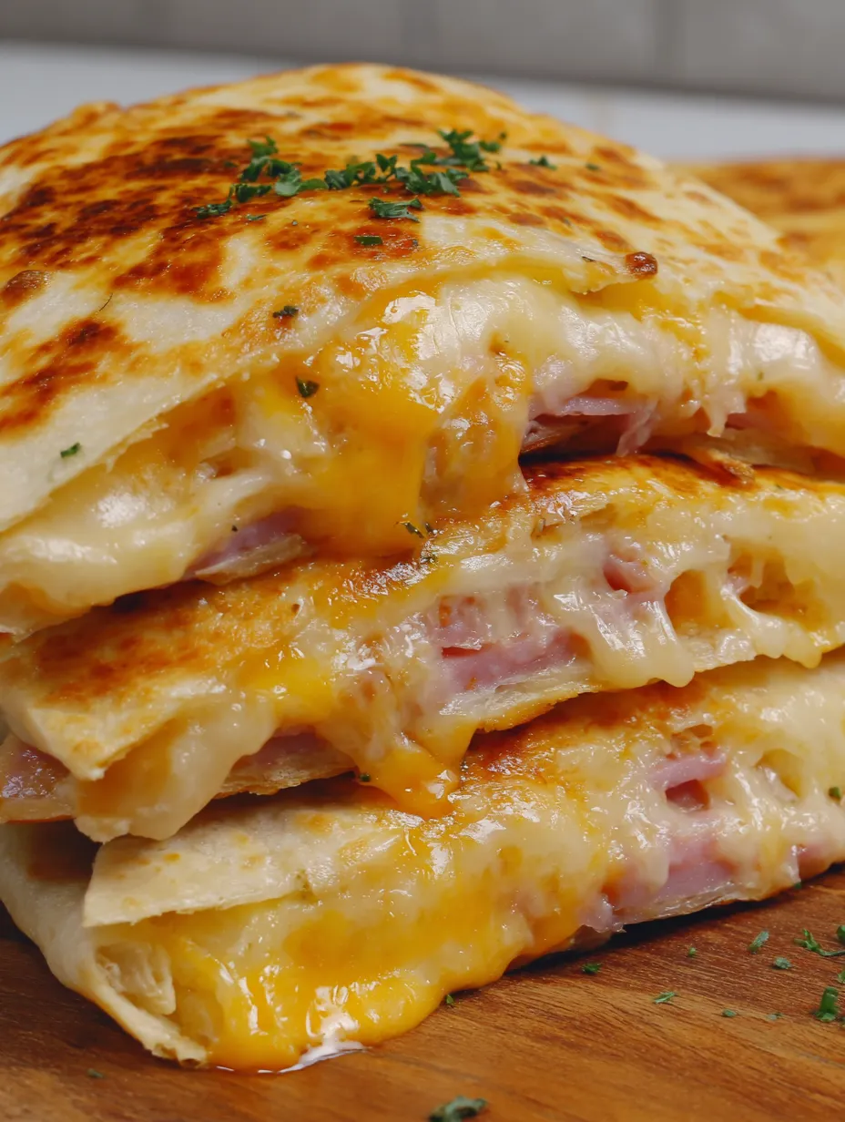 A stack of ham and cheese pockets.