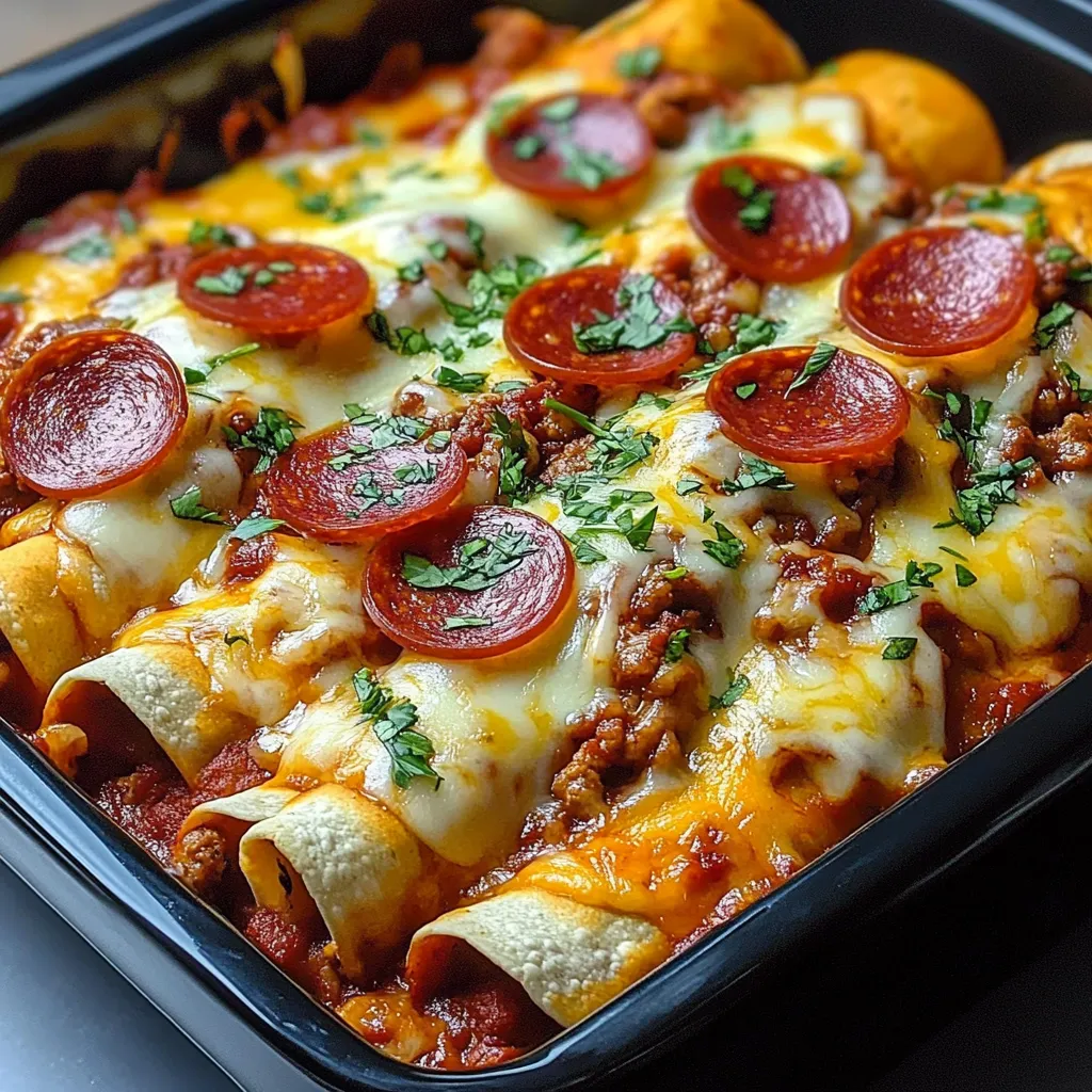 A dish of food with pepperoni and cheese.