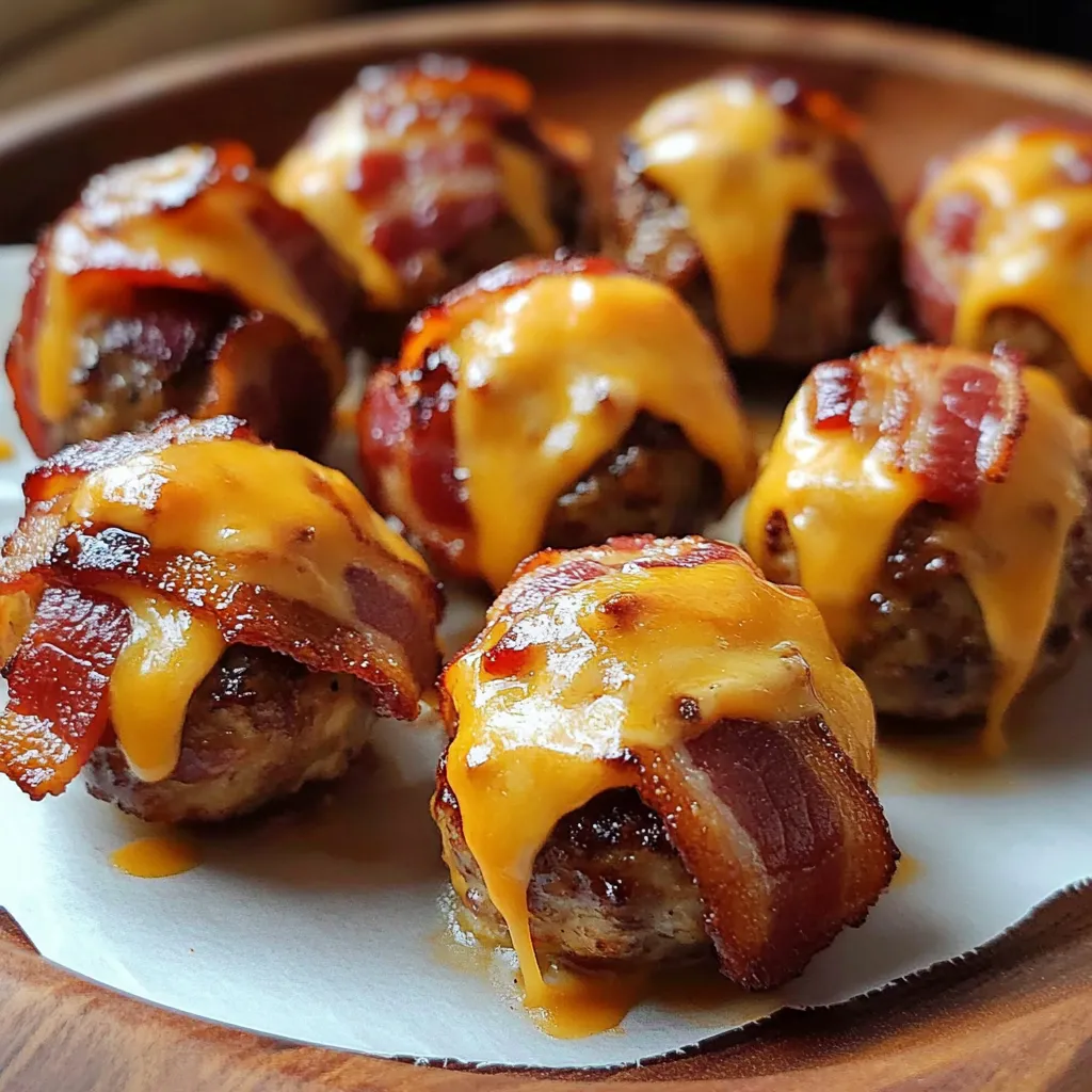 Bacon wrapped meatballs with cheese.