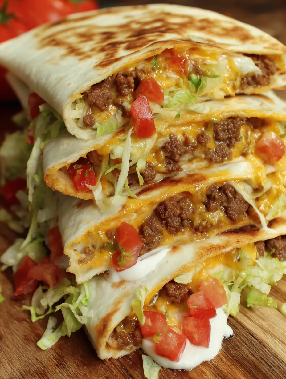 A stack of Crunch Wrap Supreme sandwiches.