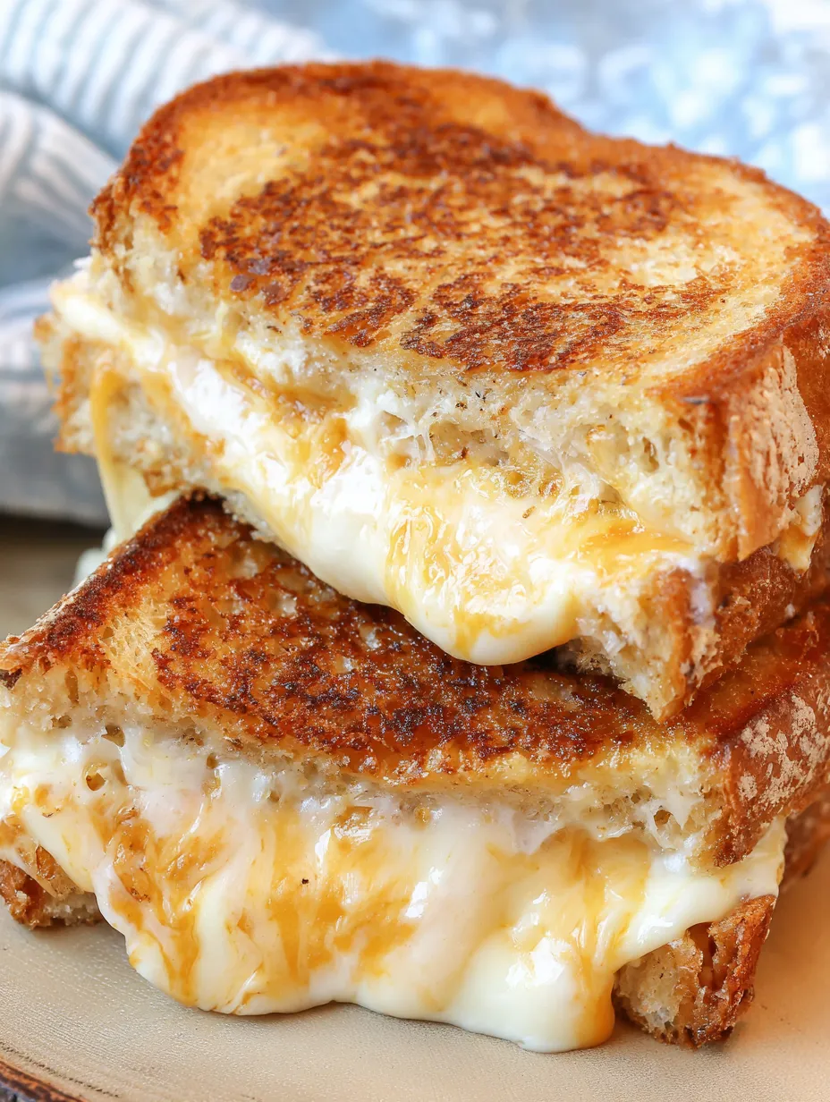 A grilled cheese sandwich with melted cheese.