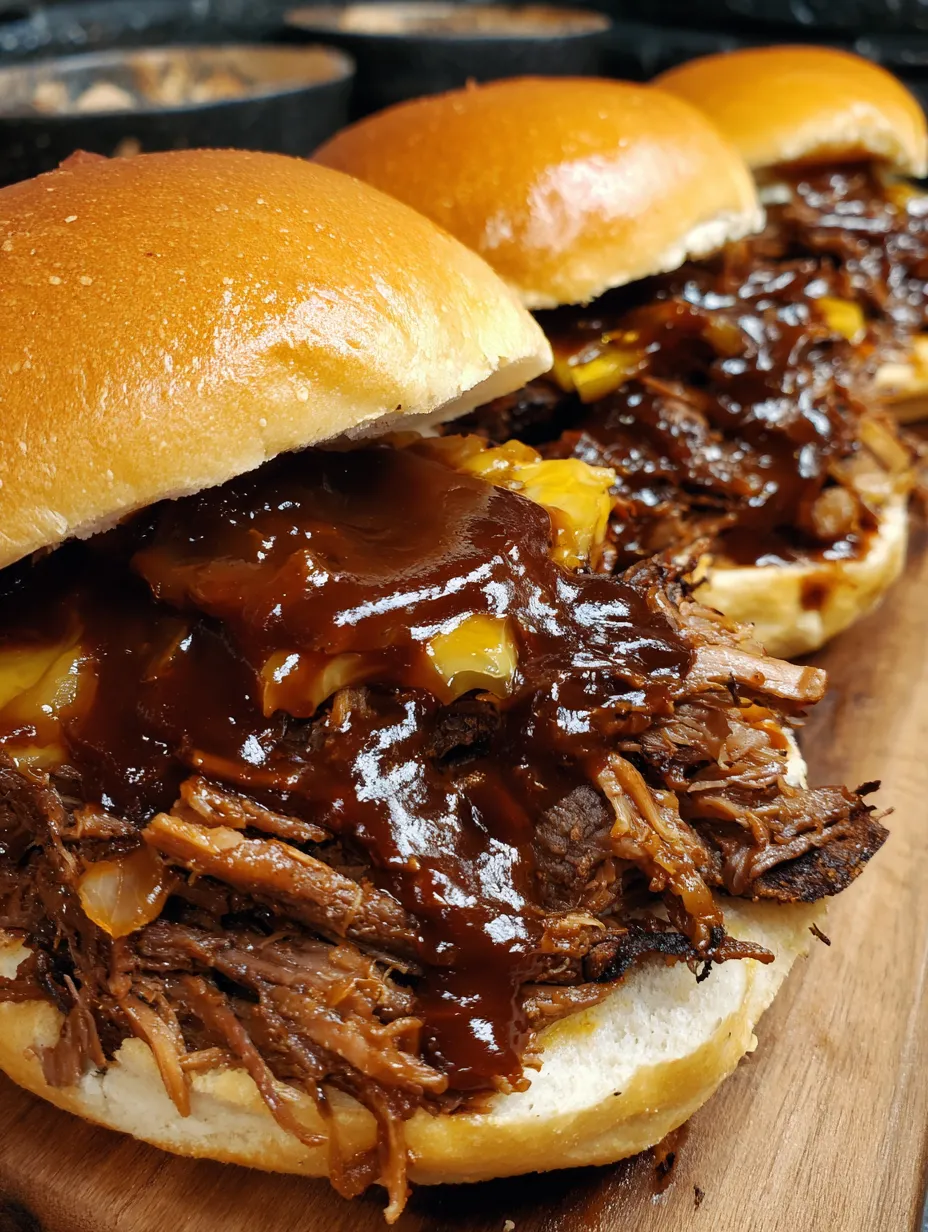 Two Pulled Beef Sandwiches with BBQ Sauce.