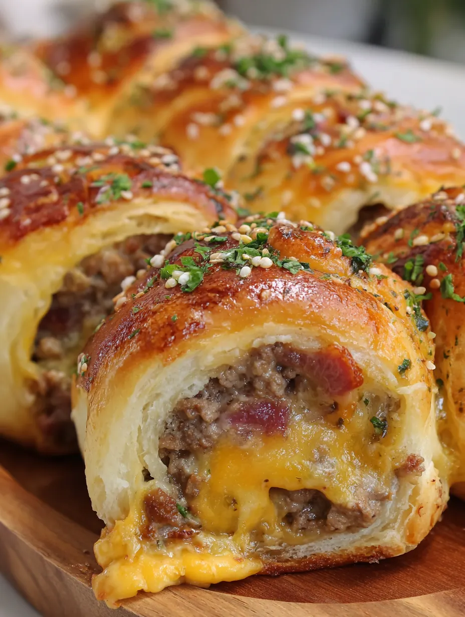 Garlic butter bacon cheeseburger rollups.