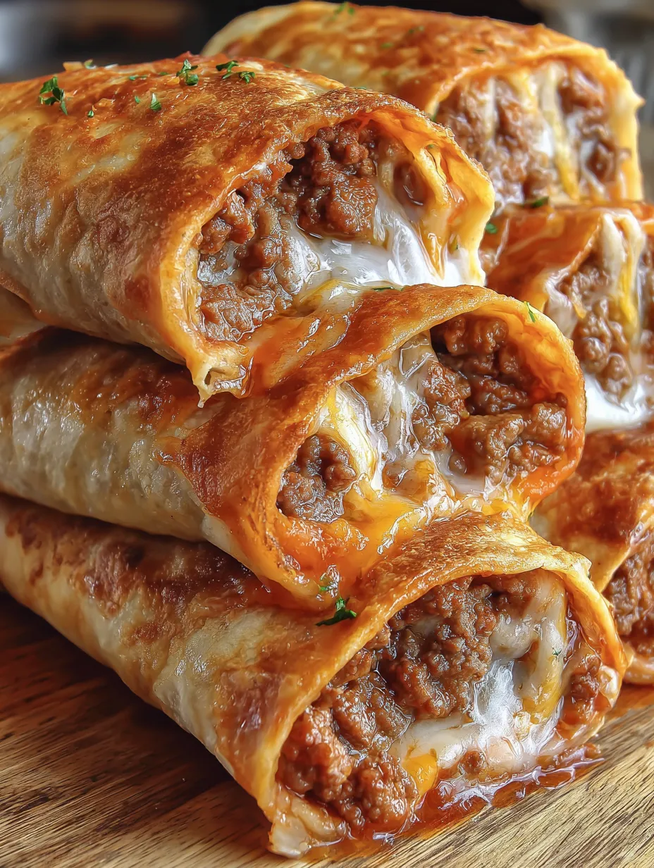 A stack of crispy beef and cheese chimichangas.