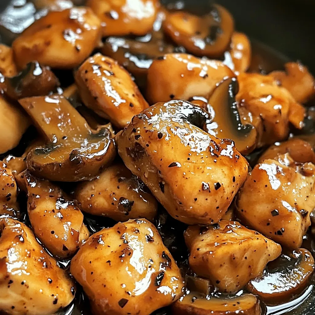 A plate of food with mushrooms and meat.