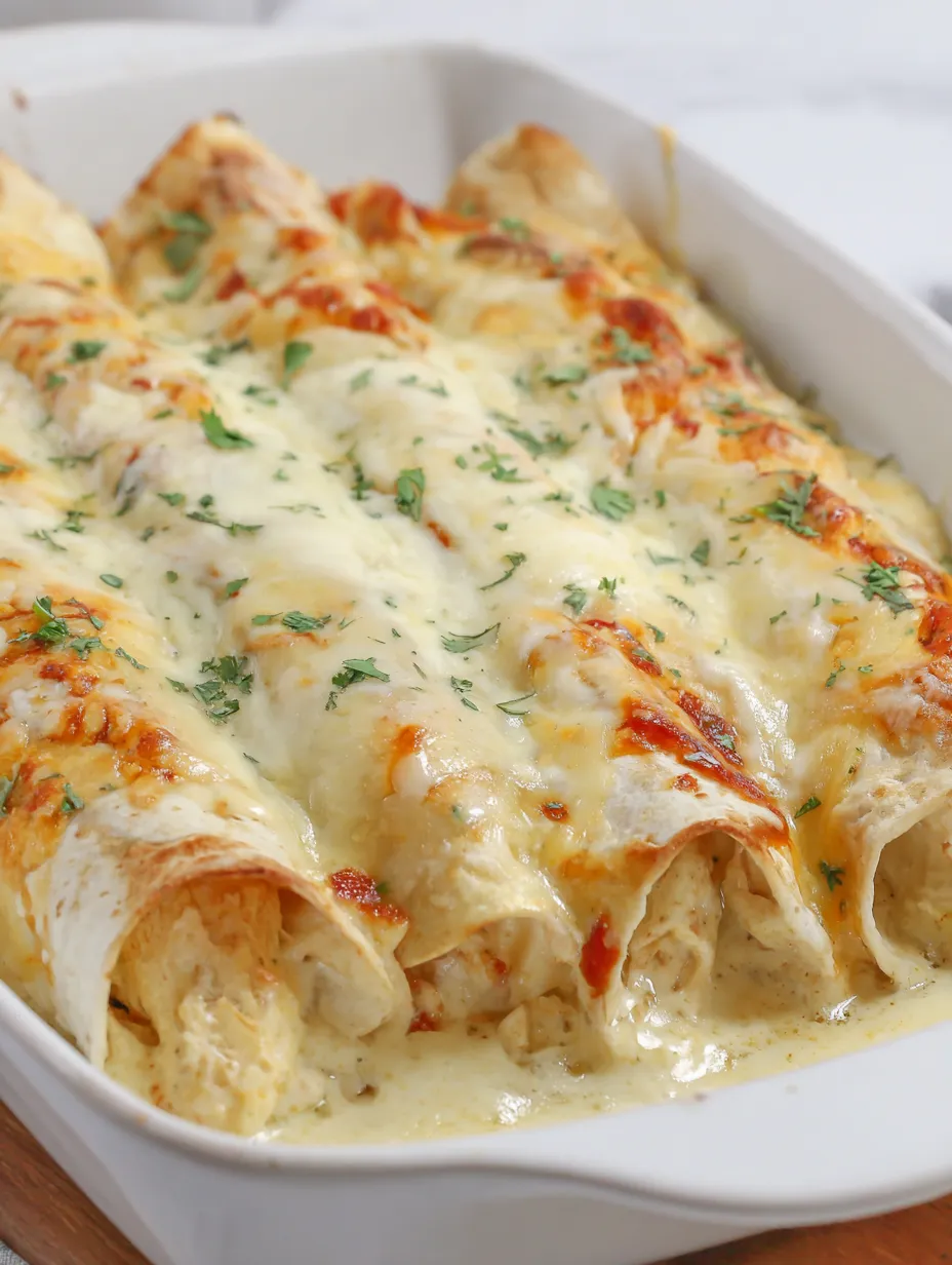 A white chicken enchilada dish.