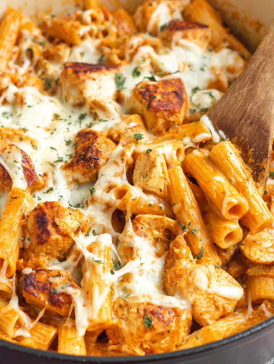 A dish of chicken Parmesan pasta.