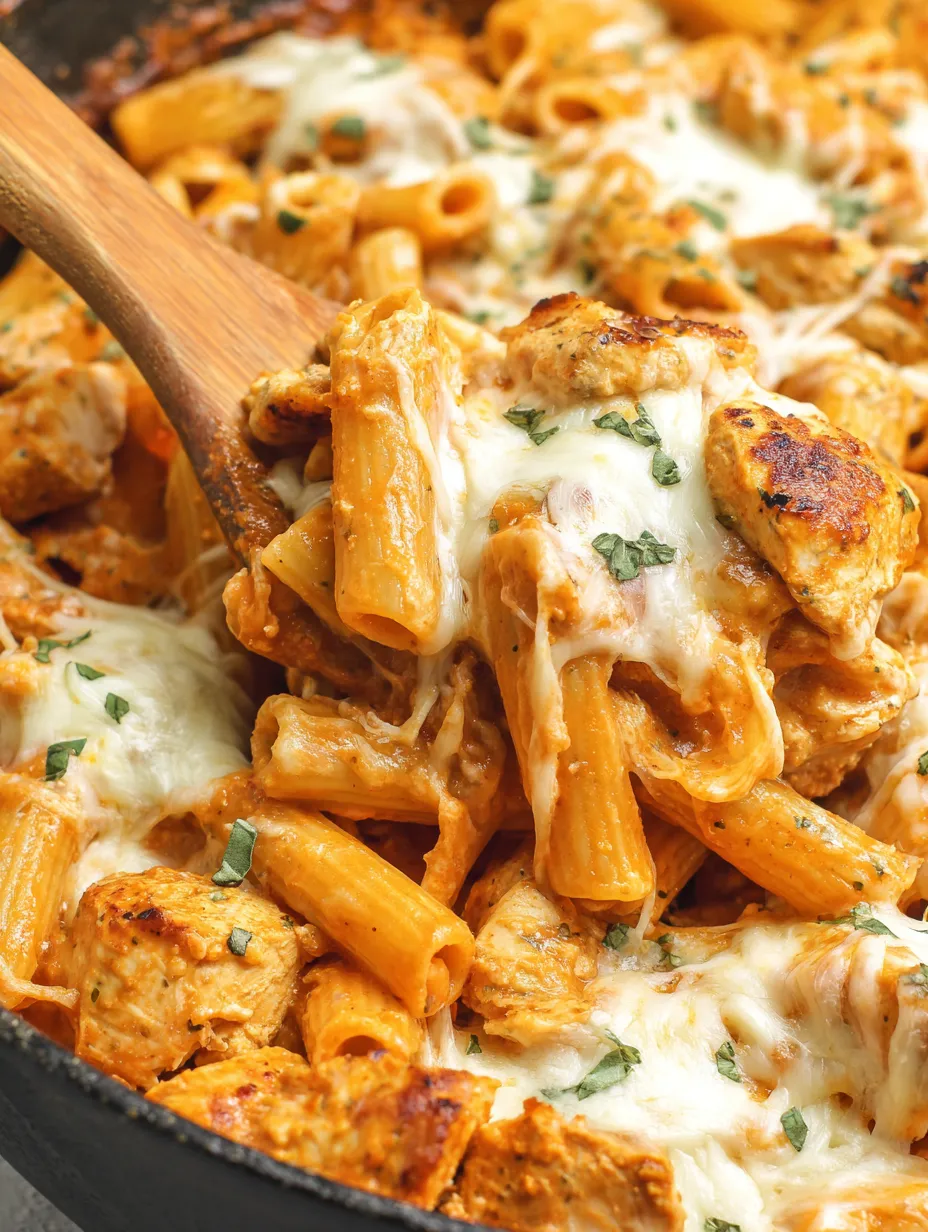 A close up of a delicious Chicken Parmesan Pasta.