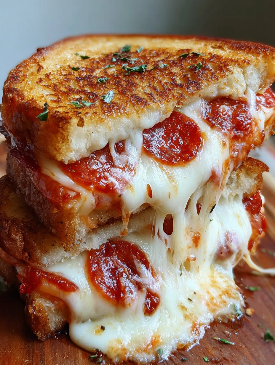A grilled cheese sandwich with pepperoni on top.