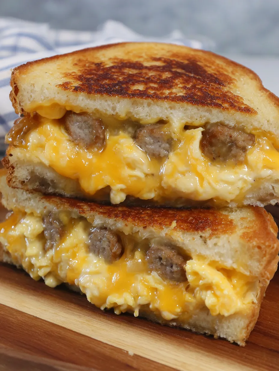 A grilled cheese sandwich with sausage and cheese.