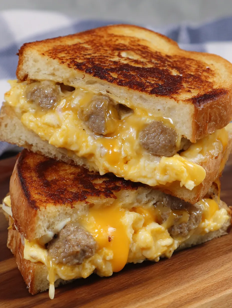 A grilled cheese sandwich with sausage and cheese.